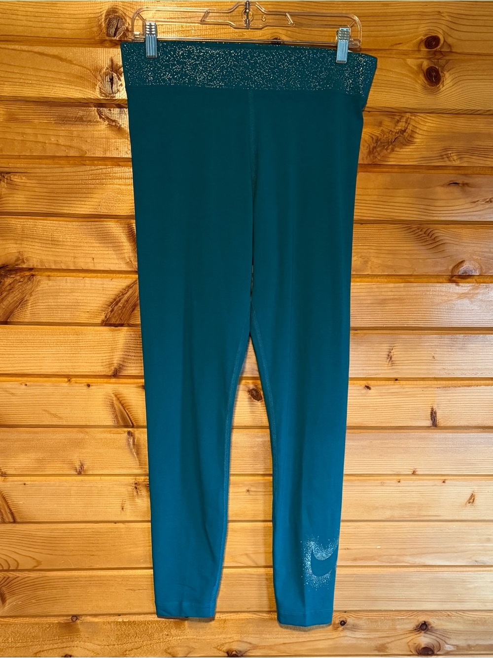 Nike Teal Tight Fit High Rise Full Length Leggings with Sparkle Waistband